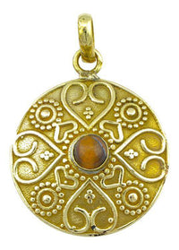 Load image into Gallery viewer, Messing Anhänger Tigerauge braun Herz Kreise Stein golden Kette nickelfrei antik Schmuck Tribal - chic - net.de
