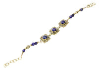 Load image into Gallery viewer, Messing Armband golden eckig rund Spiralen Punkte Lapis 17 - 20 cm oval Perlen - chic - net.de
