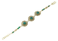 Load image into Gallery viewer, Messing Armband golden Herzen Blumen Onyx grün oval rund 18 - 20,5 cm Perlen - chic - net.de
