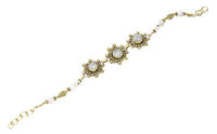 Load image into Gallery viewer, Messing Armband golden Tropfen Blumen Mondstein Blatt rund 18 - 20,5 cm Perlen - chic - net.de
