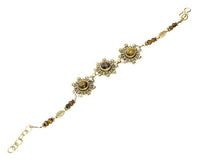 Load image into Gallery viewer, Messing Armband golden Tropfen Blumen Tigerauge Blatt rund 18 - 20,5 cm Perlen - chic - net.de
