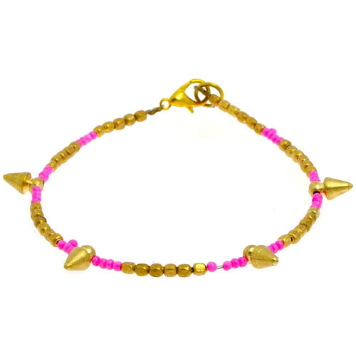 Messing Armband Kegel rosa golden eckig nickelfrei Perlen antik Tribal Brass 21,8 cm Karabiner - chic - net.de