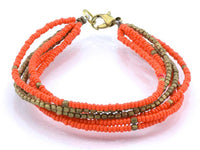 Cargar imagen en el visor de la galería, Messing Armband mehrlagig golden eckig orange Perlen antik Tribal 18,5 cm Karabiner neon - chic - net.de
