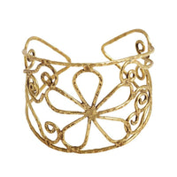 Cargar imagen en el visor de la galería, Messing Armreif antik golden filigran gehämmert Herz Blume groß 50mm breit - chic - net.de
