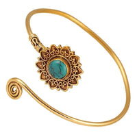 Load image into Gallery viewer, Messing Armreif antik golden Türkis rund Maserung Schnörkel Herzen verstellbar antik Tribal Schmuck - chic - net.de
