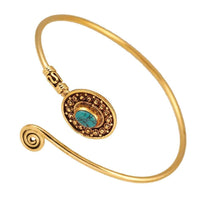 Load image into Gallery viewer, Messing Armreif antik Türkis oval klein Punkte verstellbar antik Tribal Schmuck - chic - net.de

