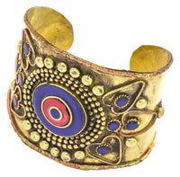 Cargar imagen en el visor de la galería, Messing Armreif gold Raute Herz Kreis blau Lapis rot Jaspis breit nickelfrei verstellbar antik - chic - net.de
