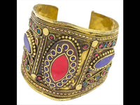 Cargar imagen en el visor de la galería, Messing Armreif gold Raute Mandel Seile Lapis Jaspis breit nickelfrei verstellbar antik Tribal - chic - net.de
