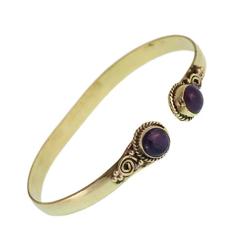 Messing Armreif golden Amethyst rund Blume Zopfrand nickelfrei verstellbar antik Tribal Schmuck - chic - net.de