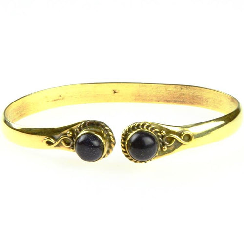 Messing Armreif golden blau Sandstein rund acht Zopfrand nickelfrei verstellbar antik Tribal Schmuck - chic - net.de