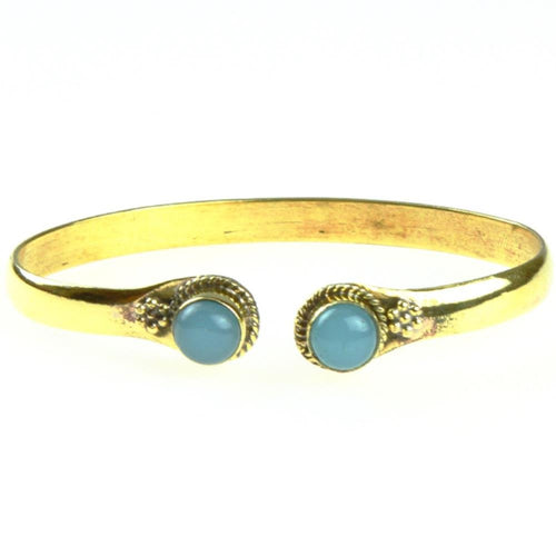 Messing Armreif golden Chalcedon hell rund Blume Zopfrand nickelfrei verstellbar antik Tribal Brass - chic - net.de
