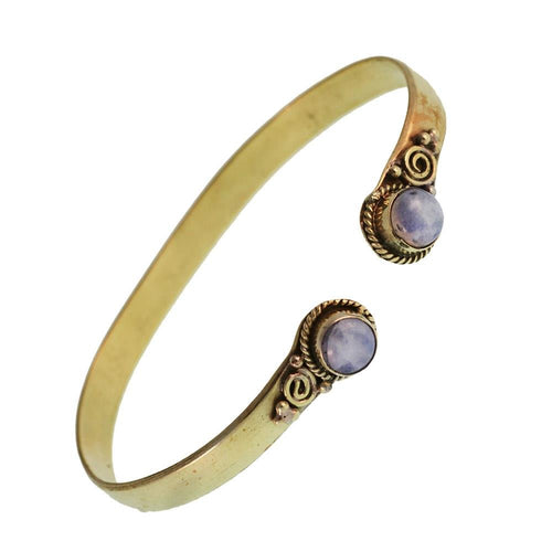 Messing Armreif golden Mondstein rund Blume Zopfrand nickelfrei verstellbar antik Tribal Schmuck - chic - net.de