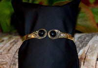 Load image into Gallery viewer, Messing Armreif golden Onyx rund Spirale Zopfrand verstellbar antik Tribal Schmuck - chic - net.de
