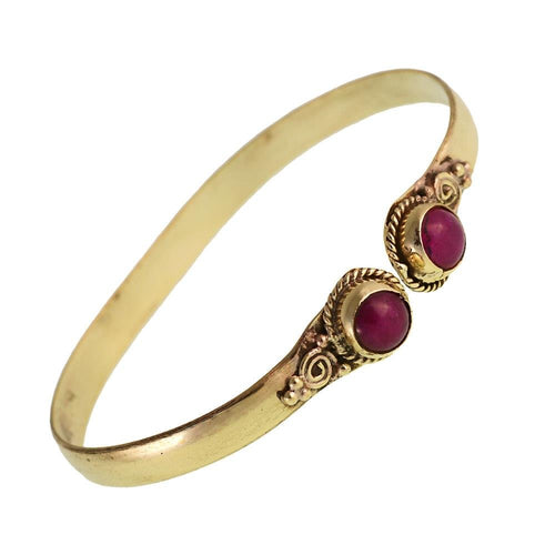 Messing Armreif golden Rubin rund Spirale Zopfrand verstellbar antik Tribal Schmuck - chic - net.de