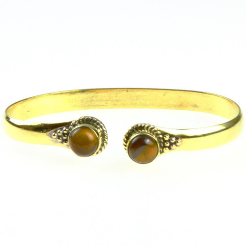 Messing Armreif golden Tigerauge rund Dreieck Zopfrand nickelfrei verstellbar antik Tribal Schmuck - chic - net.de