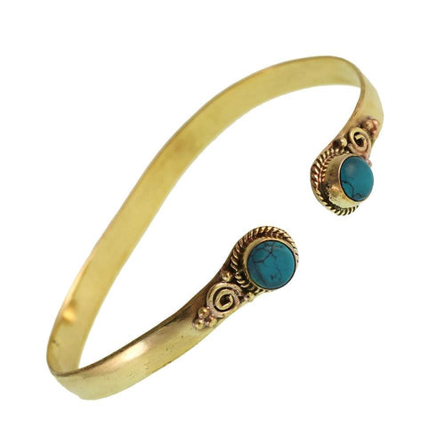 Messing Armreif golden Türkis rund acht Zopfrand nickelfrei verstellbar antik Tribal Schmuck - chic - net.de