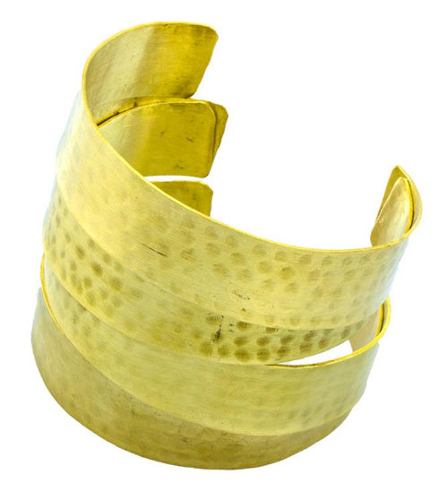 Messing Brass Armreif golden facettiert breit gewickelt nickelfrei verstellbar antik Tribal - chic - net.de
