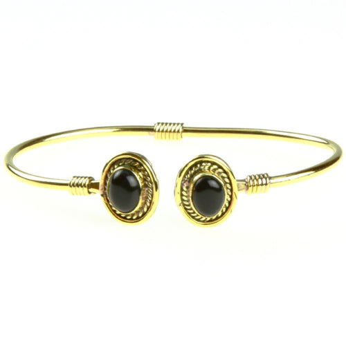 Messing Brass Armreif golden oval Seilmuster Onyx nickelfrei verstellbar antik Tribal Schmuck - chic - net.de