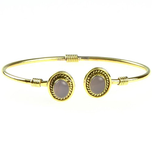 Messing Brass Armreif golden oval Seilmuster Rosenquarz nickelfrei verstellbar antik Tribal Schmuck - chic - net.de
