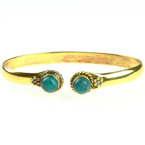 Messing Brass Armreif golden Türkis rund Blume Zopfrand nickelfrei verstellbar antik Tribal Schmuck - chic - net.de