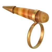 Load image into Gallery viewer, Messing Ring golden Edelstein Achat weiß braun Tropfenform glatt geschliffen antik - chic - net.de
