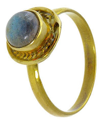 Load image into Gallery viewer, Messing Ringe Labradorit rund Zopf Rand antik golden nickelfrei Tribal Schmuck Steinringe - chic - net.de
