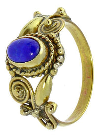 Load image into Gallery viewer, Messing Ringe Lapis oval Zopf Spiralblumen Kugeln antik golden nickelfrei Tribal Schmuck - chic - net.de
