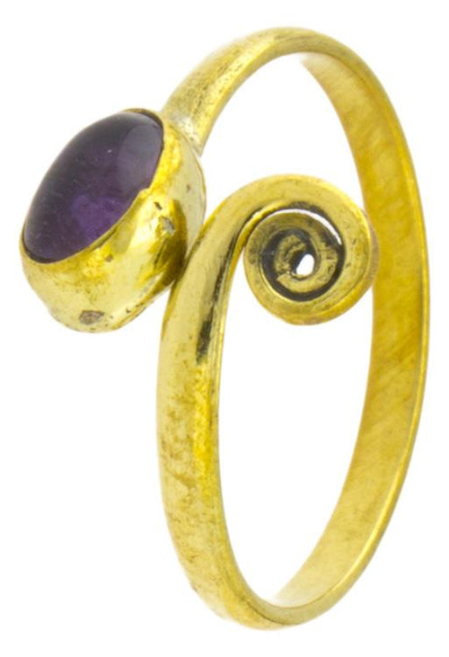 Messing Ringe oval Amethyst offen Ende spiralig antik golden Tribal verstellbar - chic - net.de