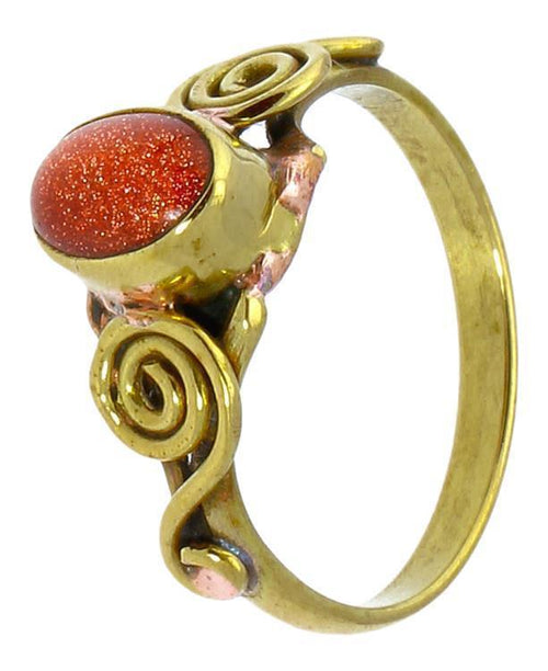 Messing Ringe S - Form Spiralen groß Sandstein oval antik golden nickelfrei Tribal Stein Schmuck - chic - net.de