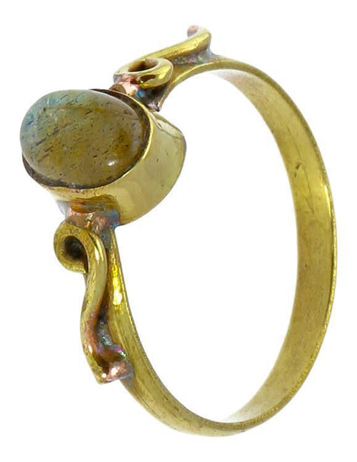 Messing Ringe S - Form Spiralen Labradorit oval antik golden dünn nickelfrei Tribal Stein Schmuck - chic - net.de