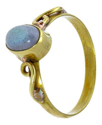 Load image into Gallery viewer, Messing Ringe S - Form Spiralen Mondstein oval antik golden dünn nickelfrei Tribal Stein Schmuck - chic - net.de
