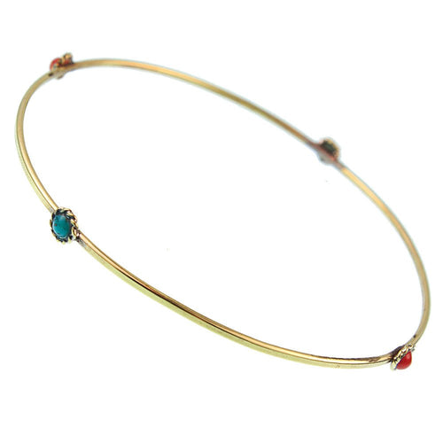 Messing Tribal Armreif golden Steine rot türkis Blumen Seil dünn nickelfrei antik Brass - chic - net.de