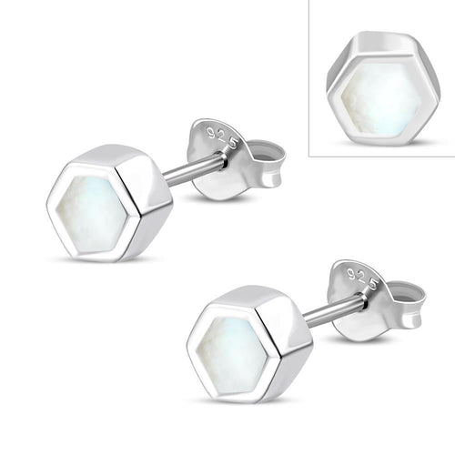 Mini Ohrstecker 925 Silber Stein Muschel Hexagon - chic - net.de