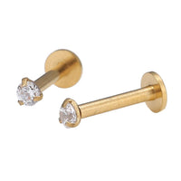 Load image into Gallery viewer, modischer Piercing straight Barbell aus Edelstahl in gold Farbton runder Zirkonia Stein - chic - net.de
