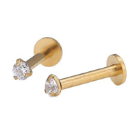 Load image into Gallery viewer, modischer Piercing straight Barbell aus Edelstahl in gold Farbton runder Zirkonia Stein - chic - net.de
