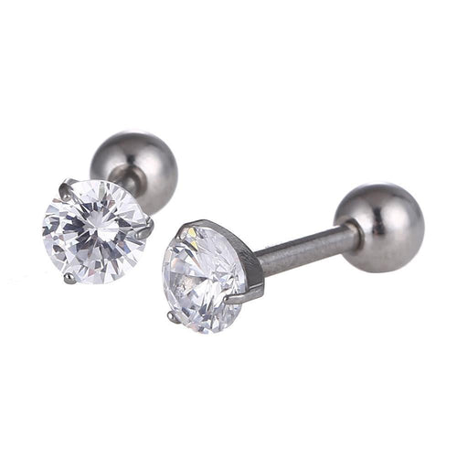modischer Piercing straight Barbell aus Edelstahl in silberner Farbe runder Zirkonia Stein - chic - net.de