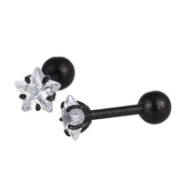 Load image into Gallery viewer, modischer Piercing straight Barbell klein aus Edelstahl schwarz Sternförmiger Zirkonia weiß - chic - net.de
