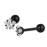 Load image into Gallery viewer, modischer Piercing straight Barbell klein aus Edelstahl schwarz Sternförmiger Zirkonia weiß - chic - net.de
