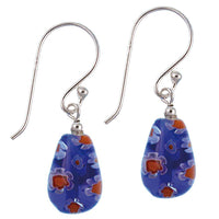 Load image into Gallery viewer, Muranoglas Kugel 11 mm Ohrringe blau mit roten Blumen Glas Silber 925er Sterling - chic - net.de
