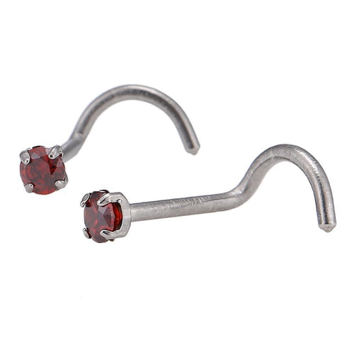 Nostril gebogener Nasenstecker silbern, roter Glitzerstein - chic - net.de