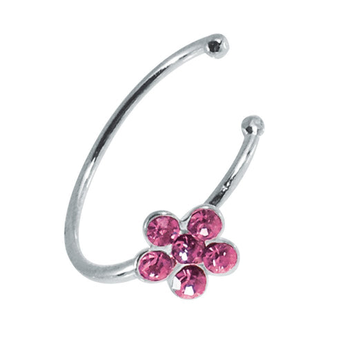 Nostril Piercing Nasenring 925 Sterling Silber Kristall Blume rosa Glitzer Kugelenden - chic - net.de