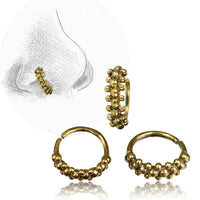 Load image into Gallery viewer, Nostril Piercing Nasenringe Ring Brass antik golden drei Kugelreihen 1 cm/0,8 mm - chic - net.de
