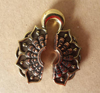 Load image into Gallery viewer, Ohrgewichte Lobe Piercing Lotus Blüte Brass antik gold Kupfer rotgold 18mm 40,3g - chic - net.de
