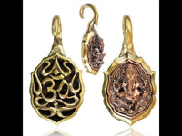 Cargar imagen en el visor de la galería, Ohrgewichte Piercing Ganesha Om Brass antik golden Kupfer Inlay rotgolden 20 g - chic - net.de
