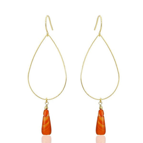 Ohrringe 18 karat vergoldet Stein Tropfen orange gemustert 60 mm nickelfrei gold - chic - net.de