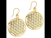 Load image into Gallery viewer, Ohrringe 29 mm Blume des Lebens Messing antik golden Tribal Ohrhänger flower of life - chic - net.de
