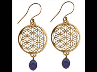 Load image into Gallery viewer, Ohrringe Blume des Lebens rund Lapis blau Stein Messing antik golden nickelfrei Tribal Brass - chic - net.de
