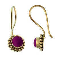 Load image into Gallery viewer, Ohrringe Blume Perlen 8 mm Amethyst lila Messing Brass antik golden Tribal Ohrhänger - chic - net.de
