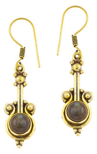 Load image into Gallery viewer, Ohrringe Geige Labradorit Punkte Messing Brass antik golden Tribal Ohrhänger - chic - net.de
