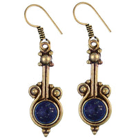 Load image into Gallery viewer, Ohrringe Geige Lapis Punkte Messing Brass antik golden Tribal Ohrhänger - chic - net.de
